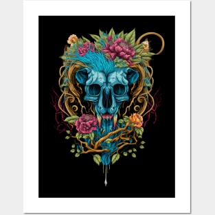 skull and flowers Posters and Art